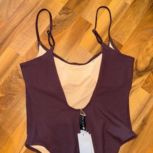 Cotton On Body One Piece Swimsuit Thin Strap Low Scoop Cheeky Willow Brown large - Picture 3 of 5
